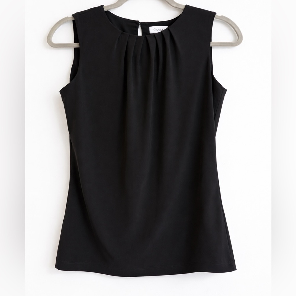 Calvin Klein Black Sleeveless Pleated Blouse Size S Classic Elegant Top